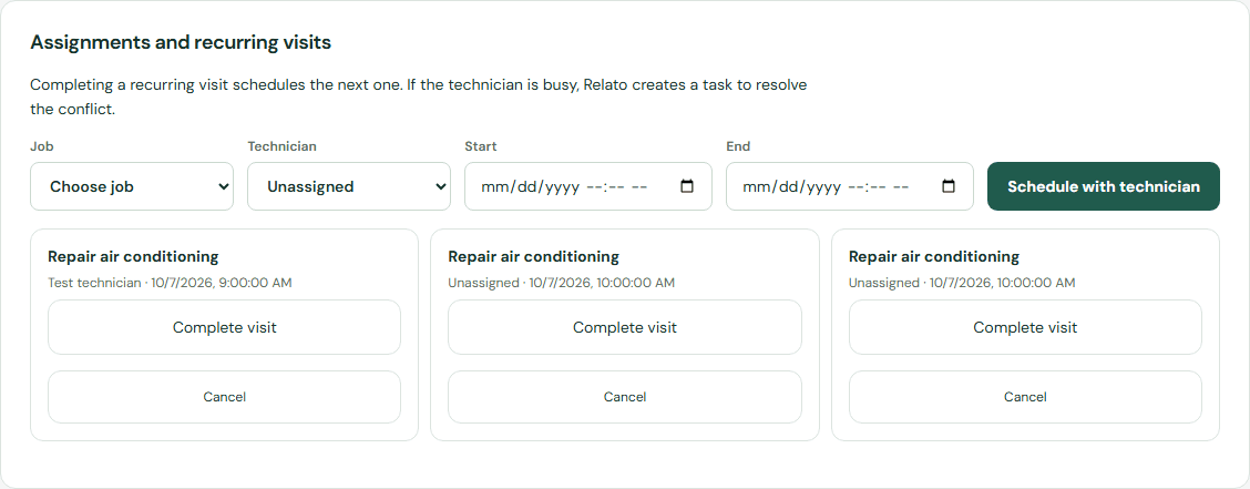 Schedule a visit in Relato. — Desktop
