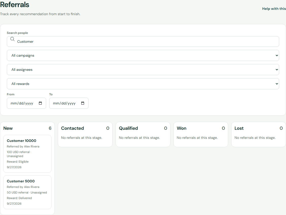 Track every stage on the referral board. — Desktop