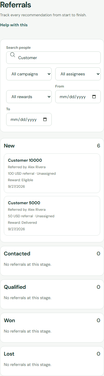 Track every stage on the referral board. — Mobile