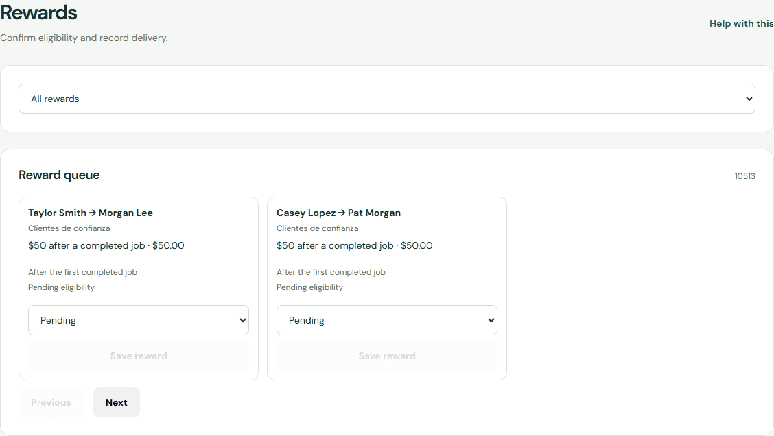 Review and fulfill rewards. — Desktop