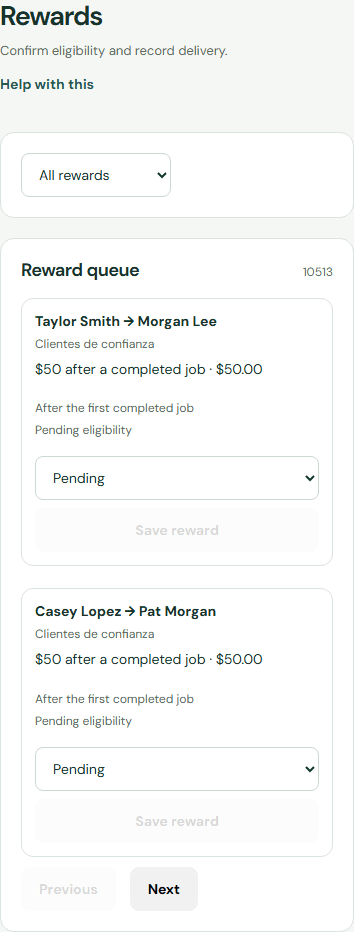 Review and fulfill rewards. — Mobile