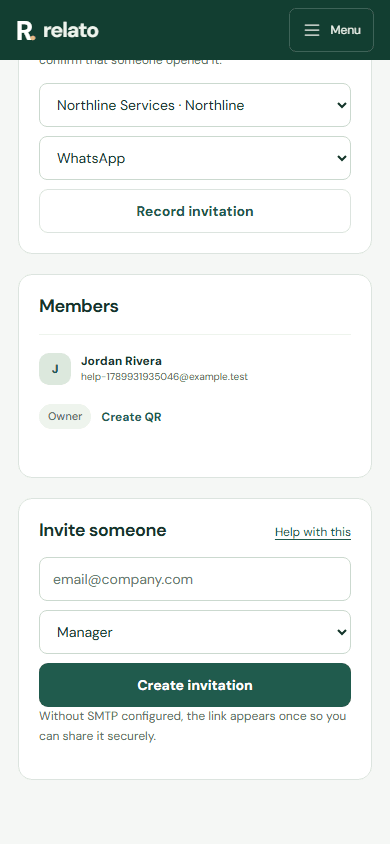 Open Team, enter the person’s email, and choose Manager, Viewer or Technician. — Mobile: Enter the email of the person you want to invite.