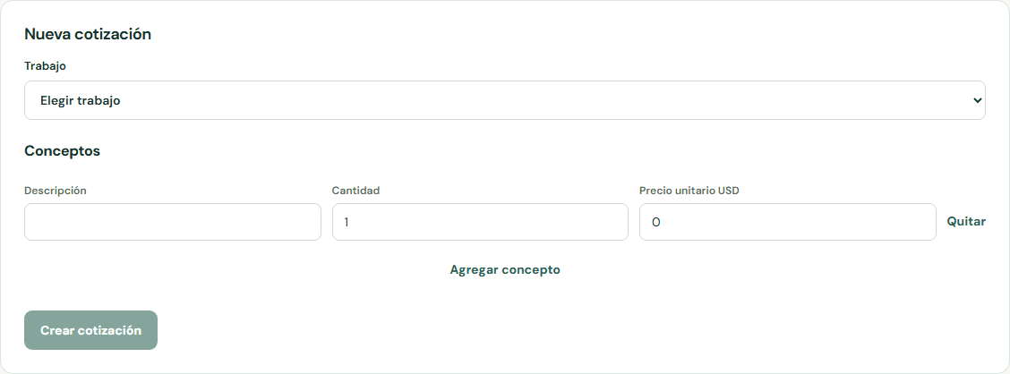 Preparar la cotización con sus conceptos. — Escritorio