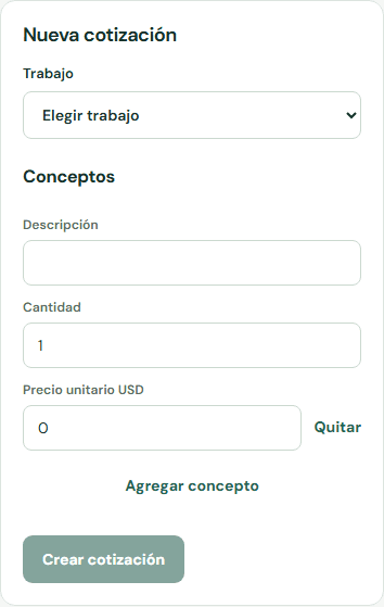 Preparar la cotización con sus conceptos. — Móvil