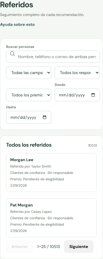 Busca y recorre los referidos por páginas. — Móvil
