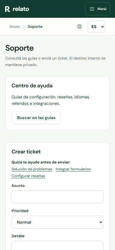 Abre Soporte desde el panel, busca primero el tema y selecciona la categoría que mejor describe el problema. — Móvil: Buscá primero una solución en las guías.